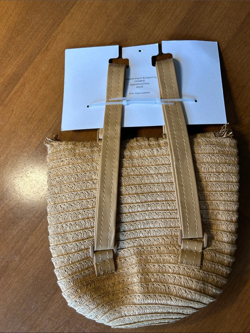 Haute Hippie Natural Straw mini backpack with Pink Bead Tassels and Tan Straps